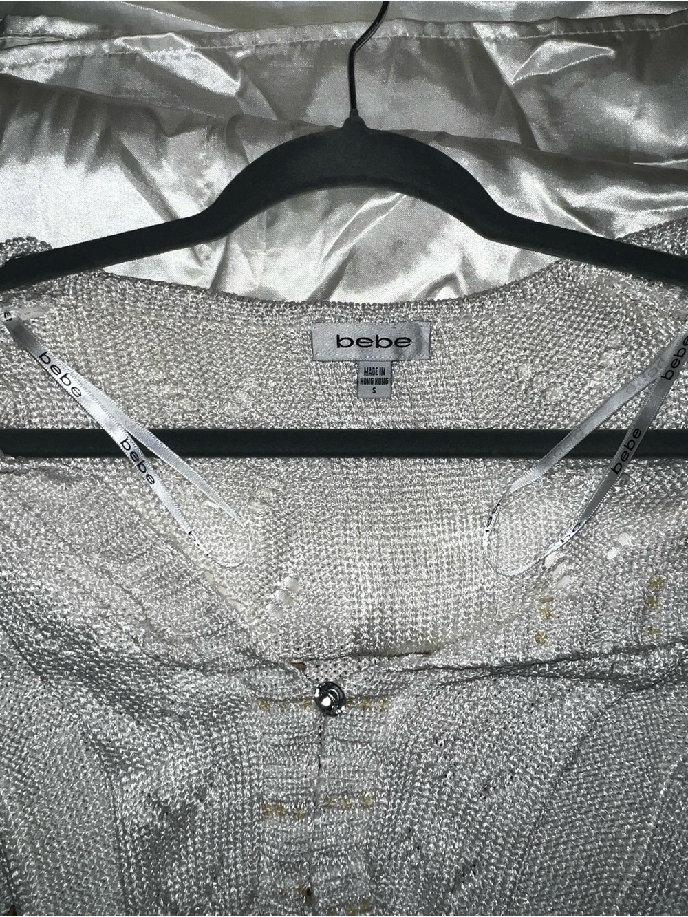 bebe Cream Open-Knit Ruffle-Trim Cropped Cardigan - Picture 11 of 12